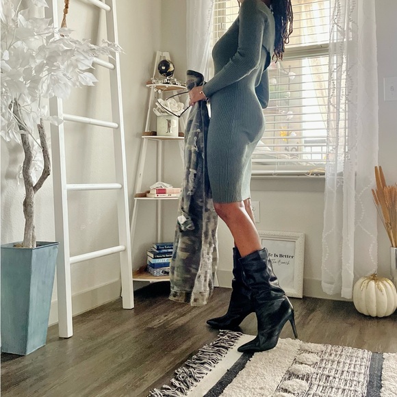 Olive Green Midi Cut-Out Midi Dress Medium - Picture 1 of 5